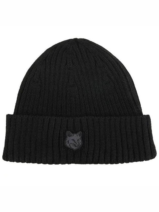 Bold Fox Head Patch Ribbed Beanie Black - MAISON KITSUNE - BALAAN 2