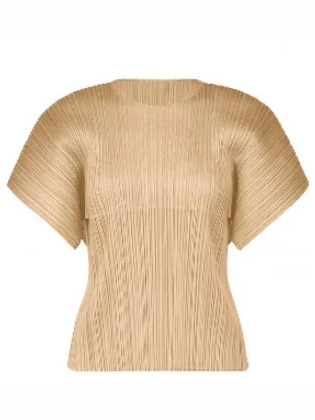 Women's Pleats Wide Short Sleeve T-Shirt Beige - ISSEY MIYAKE - BALAAN 2