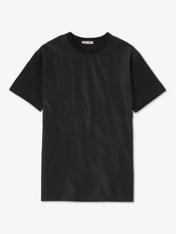 Washed taffeta panel detail short sleeve t shirt black XV0MG10V8H00NI - VALENTINO - BALAAN 1