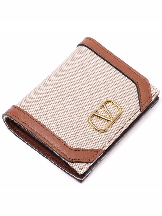 V Logo Signature Half Wallet Natural Brown - VALENTINO - BALAAN 6