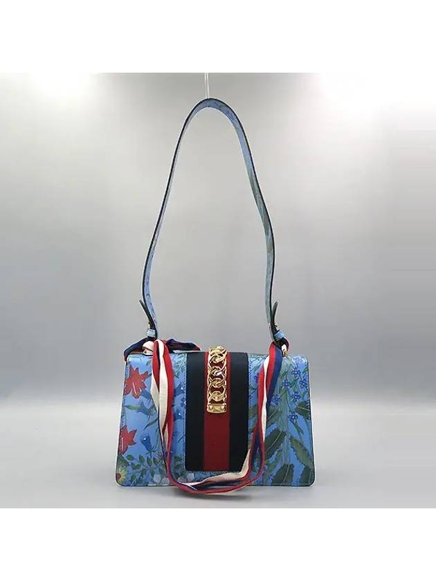 421882 Gucci Sylvie season collection blue flower printing leather ribbon shoulder bag strap 2WAY - GUCCI - BALAAN 4