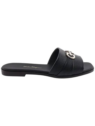 Gancini Leather Slippers Black - SALVATORE FERRAGAMO - BALAAN 1