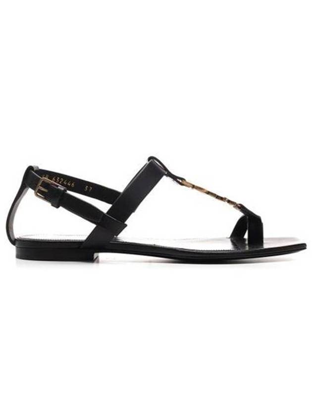 gold Cassandra flat sandals black - SAINT LAURENT - BALAAN.