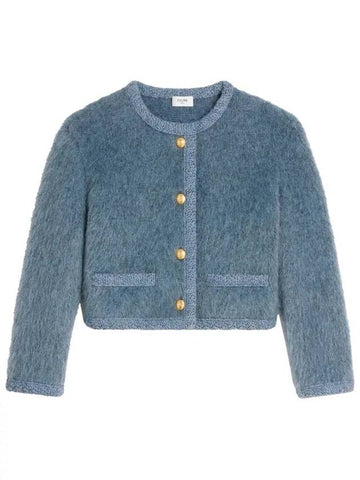 Women's Brushed Mohair Crop Cardigan Jacket Blue - CELINE - BALAAN 1