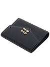 Logo Leather Tri-fold Half Wallet Black - MIU MIU - BALAAN 5