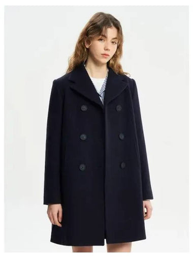 Women s pea coat texture wool blend twill ink blue domestic product - MAISON KITSUNE - BALAAN 1