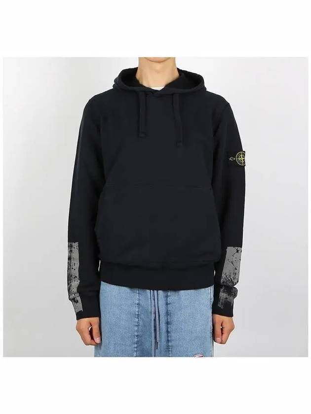 Tape For Print Brushed Cotton Fleece Hoodie Navy - STONE ISLAND - BALAAN 3