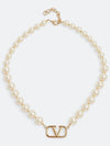 Signature V Logo Pearl Necklace Gold - VALENTINO - BALAAN 2