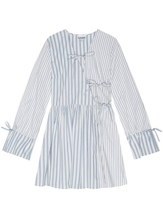 Stripe Cotton Wrapped Short Dress Clear Blue - GANNI - BALAAN 1