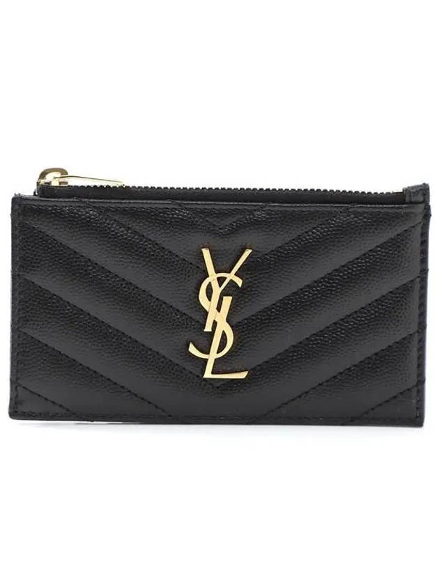 Monogram Fragment Zipper Card Wallet Black - SAINT LAURENT - BALAAN 3