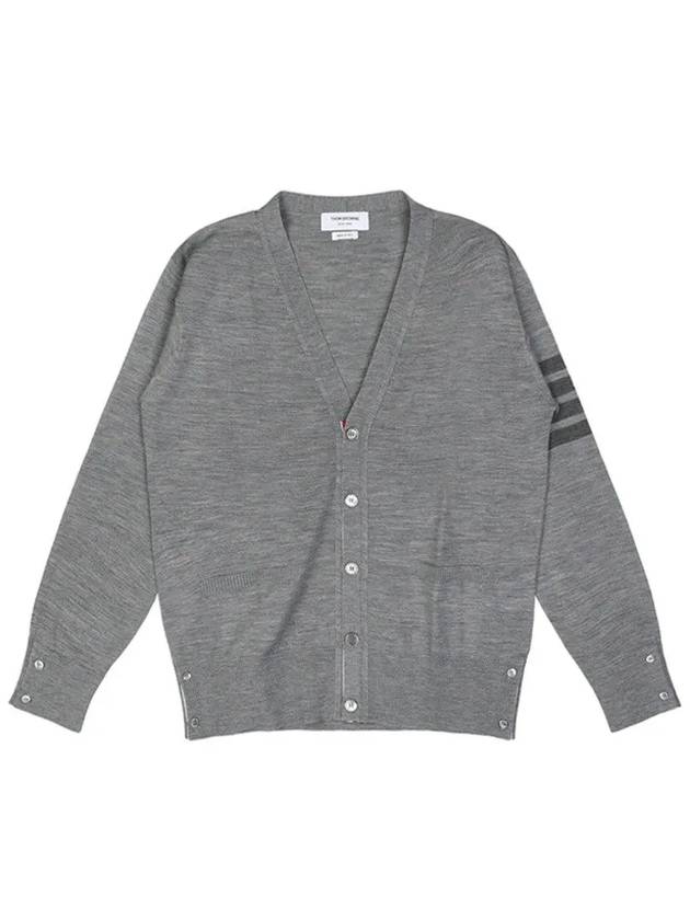 4-Bar Stripe Sustainable Merino Wool Cardigan Grey - THOM BROWNE - BALAAN 2