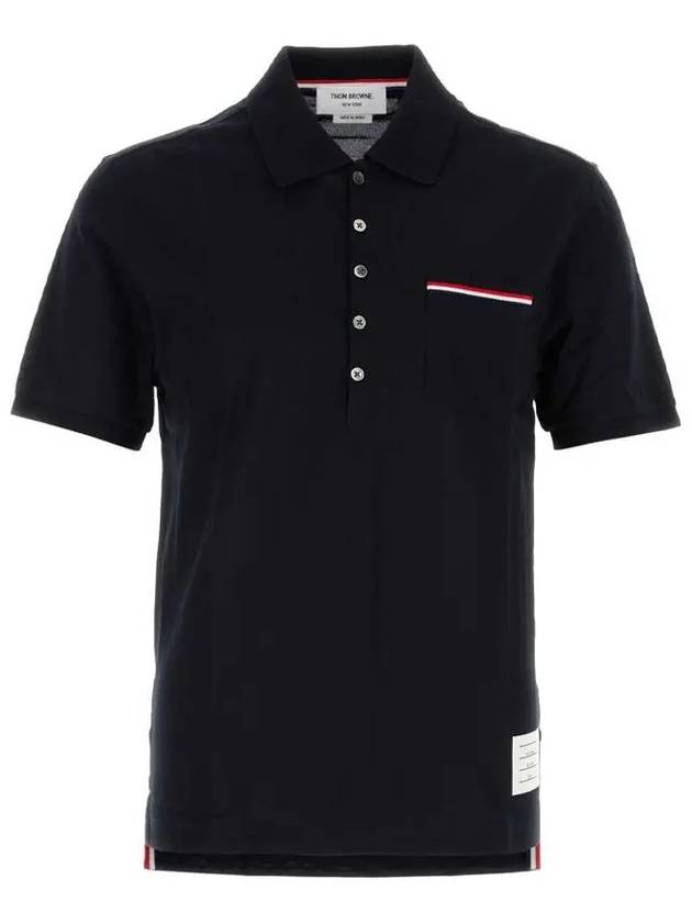 Men's Three Stripes Pocket Mercerized Short Sleeve Polo Shirt Navy - THOM BROWNE - BALAAN 2