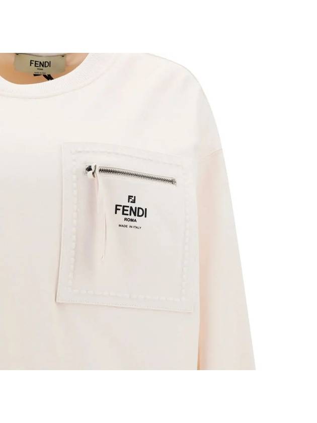 Women's Zipper Pocket Signature Logo Sweatshirt Cream - FENDI - BALAAN 5