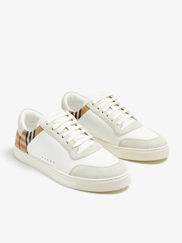 Check Leather Suede Sneakers Natural White Archive Beige - BURBERRY - BALAAN 4