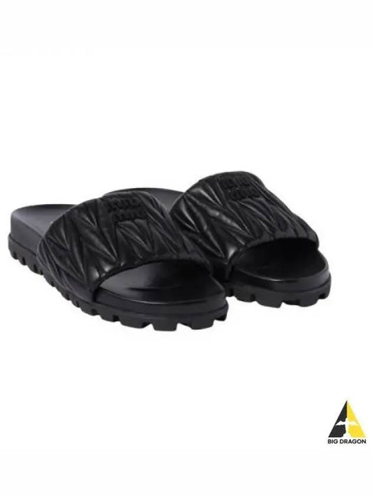 MIU Logo Flat Slippers Black 5XX601 3LM4 - MIU MIU - BALAAN 1