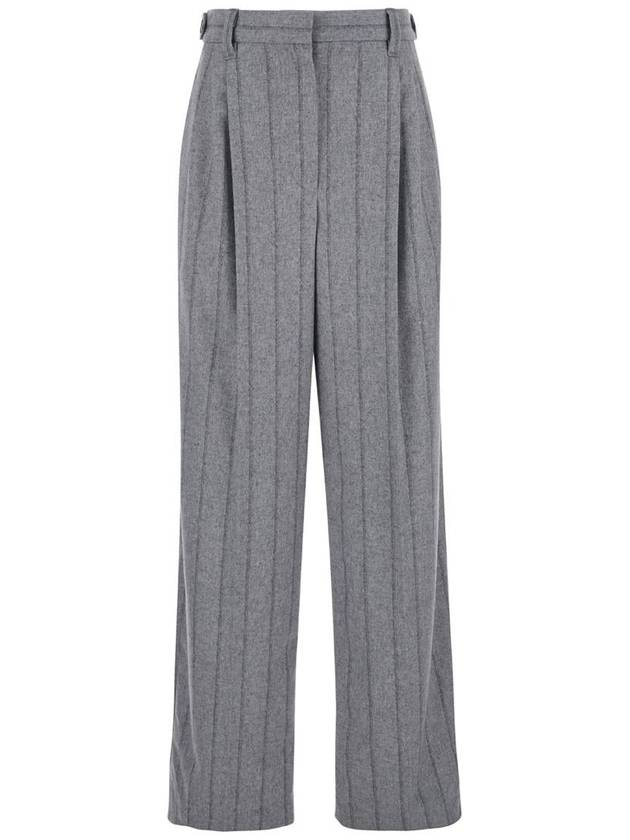 Grey Pants With Belt Loops In Wool Blend Woman - BRUNELLO CUCINELLI - BALAAN 1