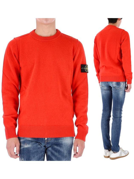 Logo Patch Crew Neck Wool Knit Top Orange - STONE ISLAND - BALAAN 2