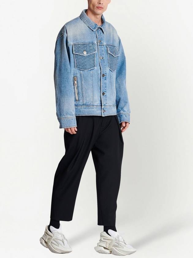 Monogram Pattern Flap Pocket Denim Jacket Blue - BALMAIN - BALAAN 3