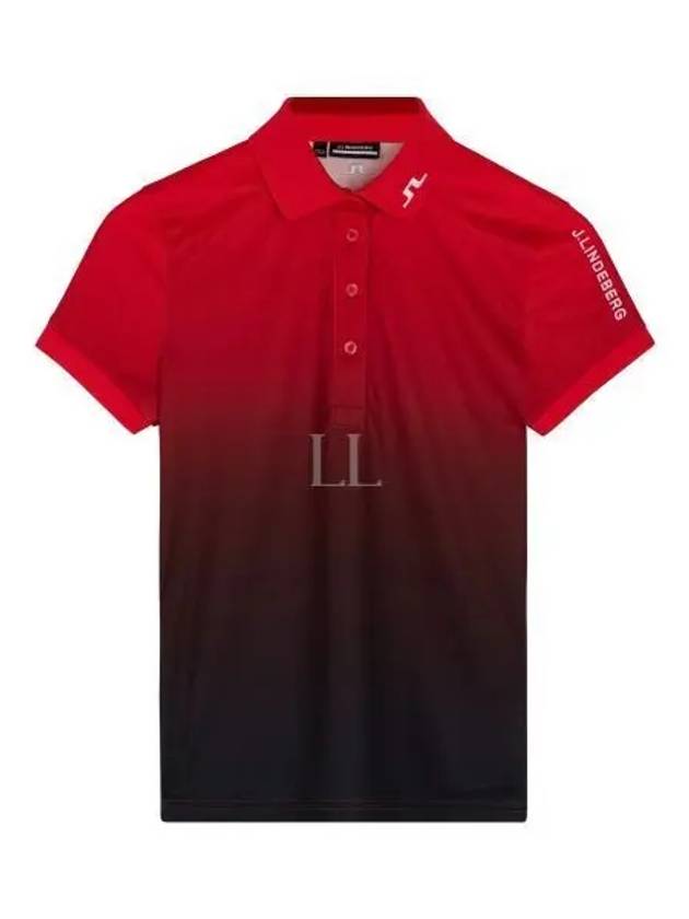 Women's Tour Tech Print Short Sleeve Polo Shirt Red - J.LINDEBERG - BALAAN 2