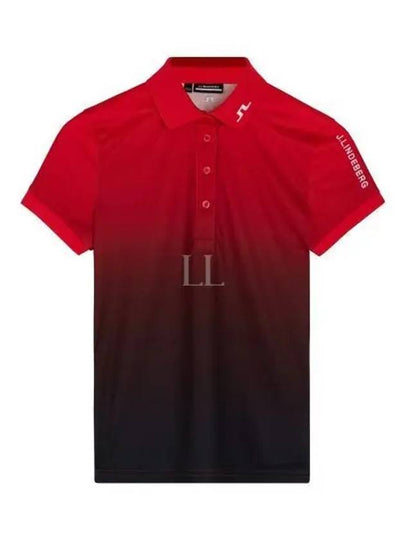 Women's Tour Tech Print Short Sleeve Polo Shirt Red - J.LINDEBERG - BALAAN 2