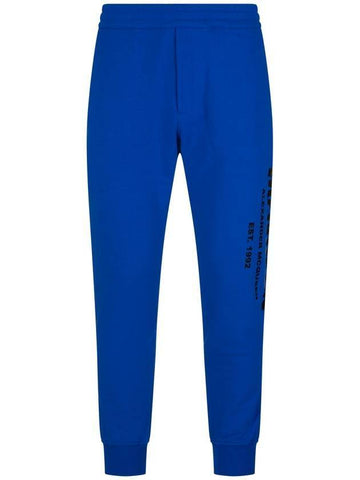 Men's Logo Print Cotton Track Pants Blue - ALEXANDER MCQUEEN - BALAAN.