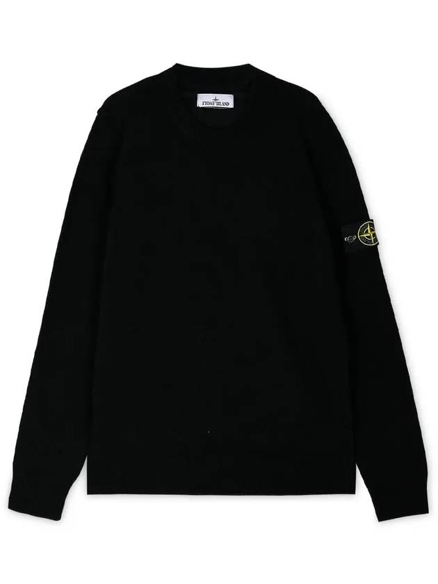 Logo Patch Crew Neck Wool Knit Top Black - STONE ISLAND - BALAAN 2