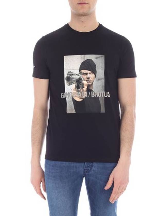 Men's Gangster Brutus Slim Regular Fit Short Sleeve TShirt Black PBJT488A 1414 - NEIL BARRETT - BALAAN 7