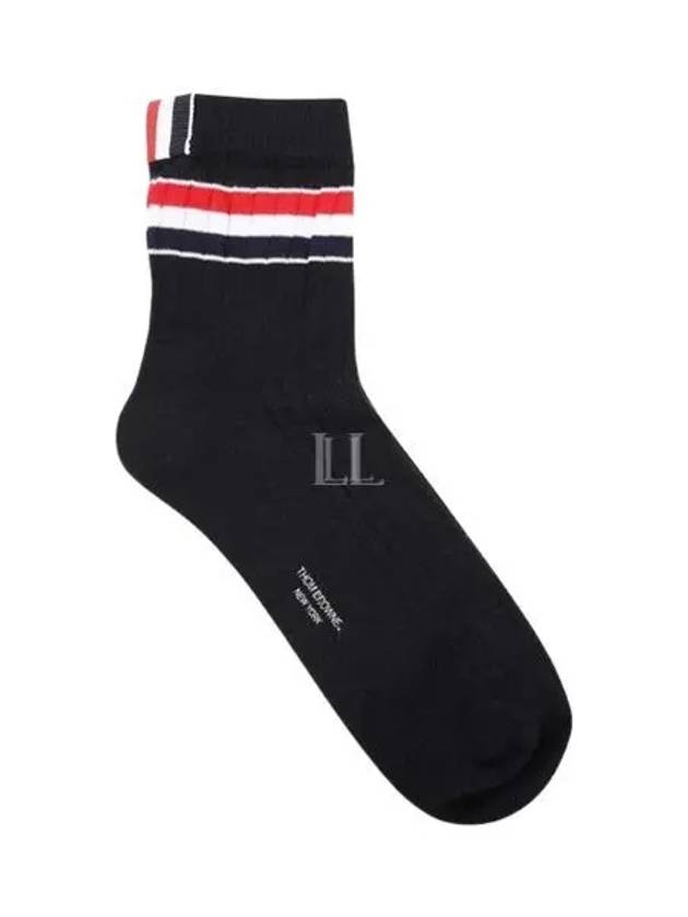 Men's Trimmed Ribbed Cotton Ankle Socks Black - THOM BROWNE - BALAAN 2