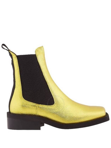 Ganni Gold Metallic Leather Chelsea Boots, Brand Size 37 ( US Size 7 ) - GANNI - BALAAN 1