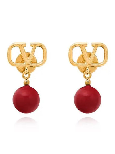 V Logo Pearl Drop Earrings Gold - VALENTINO - BALAAN 2