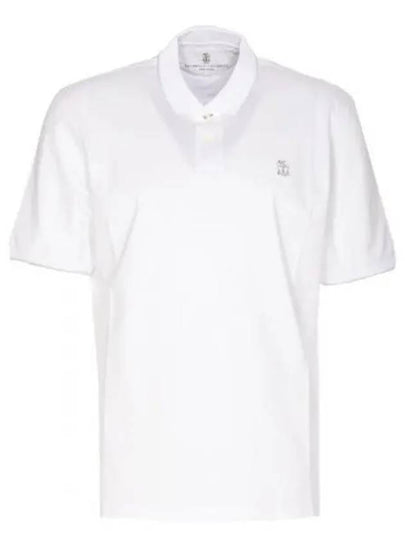 Embroidered Logo Cotton Short Sleeve Polo Shirt White - BRUNELLO CUCINELLI - BALAAN 2