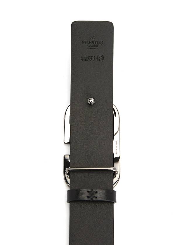 Silver V Logo Signature Leather Belt Black - VALENTINO - BALAAN 6