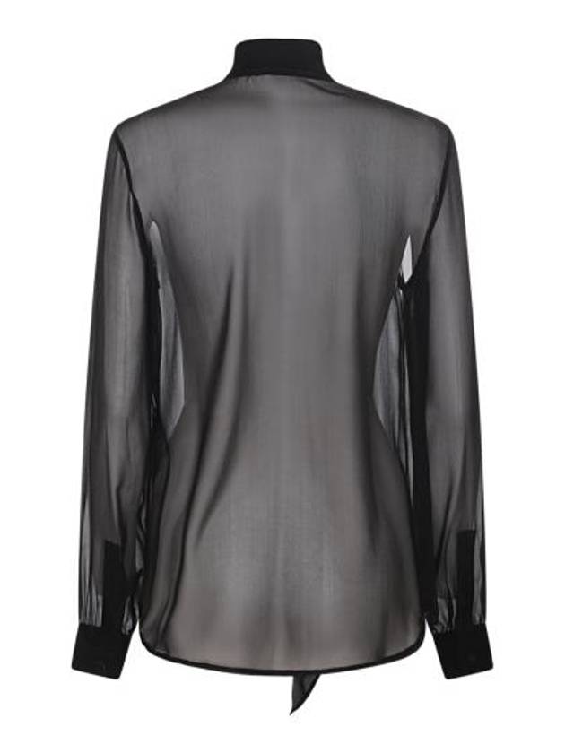 Silk Muslin Crepe Blouse Black - SAINT LAURENT - BALAAN 5