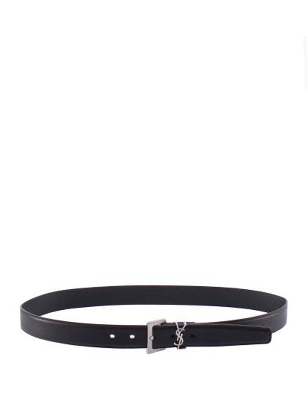 Square Buckle Monogram Leather Belt Black - SAINT LAURENT - BALAAN 7