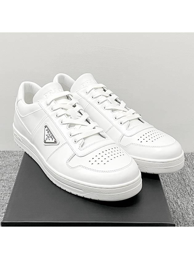 Downtown Triagle Logo Leather Low Top Sneakers White - PRADA - BALAAN 4