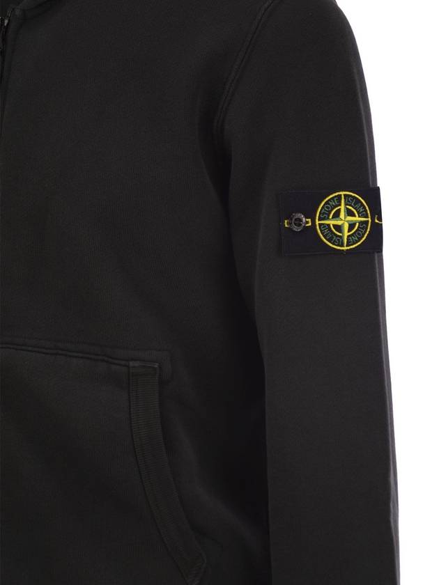 Logo Patch Zip-Up Hoodie Black - STONE ISLAND - BALAAN 5