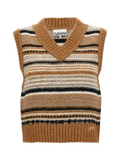 Striped Soft Wool Knit Vest Brown - GANNI - BALAAN 2