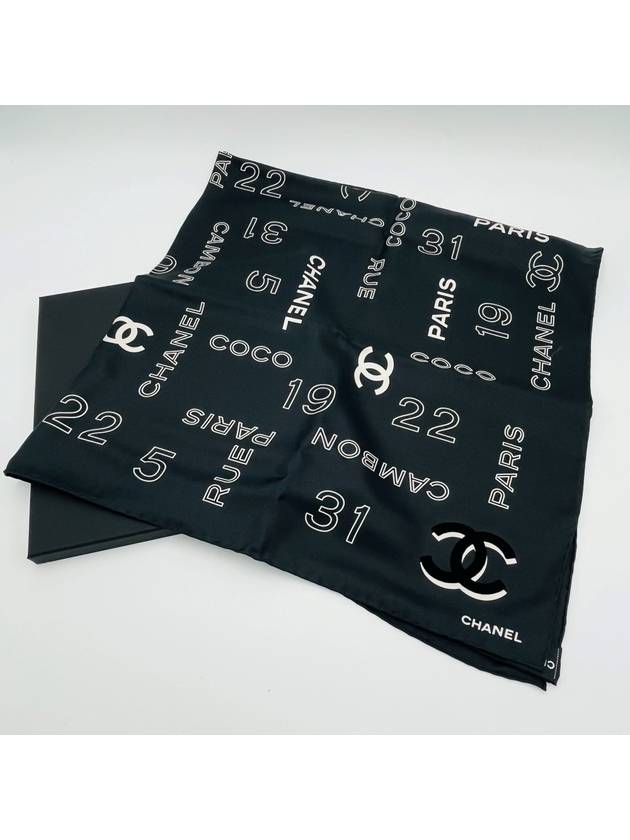 Silk Scarf Velvet Logo Square Black AAA240B - CHANEL - BALAAN 4