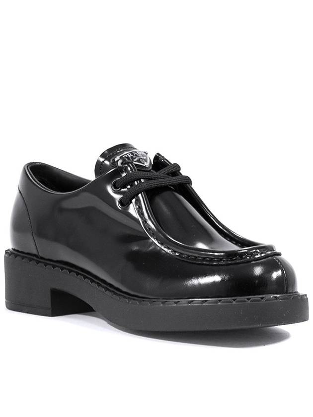 Triangle Logo Lace-Up Leather Derby Black - PRADA - BALAAN 3