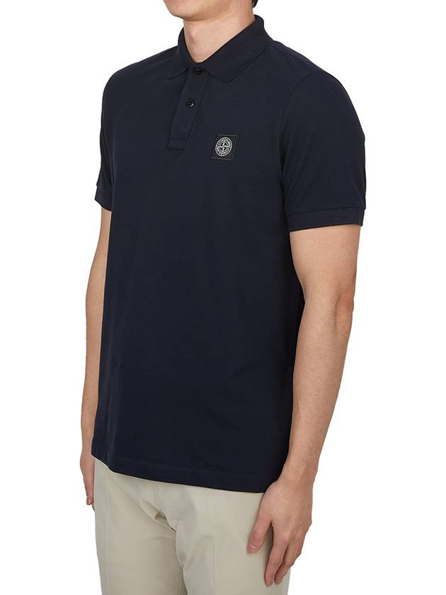 Organic Cotton Elastane Pique Polo Shirt Navy - STONE ISLAND - BALAAN 3