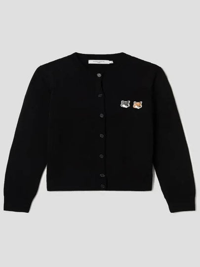 Double Fox Head Patch Round Neck Cardigan Black - MAISON KITSUNE - BALAAN 2