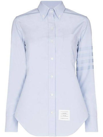 diagonal striped cotton oxford shirt light blue - THOM BROWNE - BALAAN 1