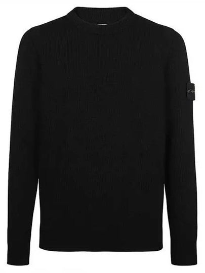 Logo Patch Crew Neck Wool Knit Top Black - STONE ISLAND - BALAAN 2