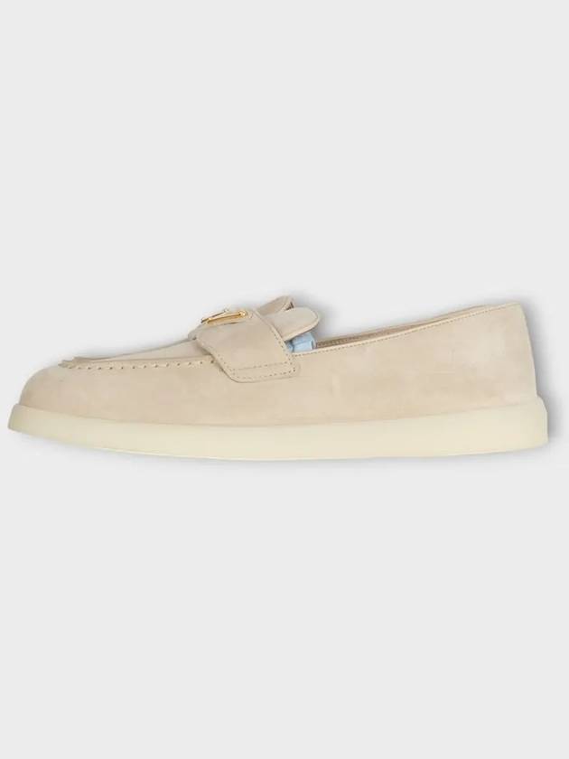 Triangle Logo Suede Leather Loafers Beige - PRADA - BALAAN 4