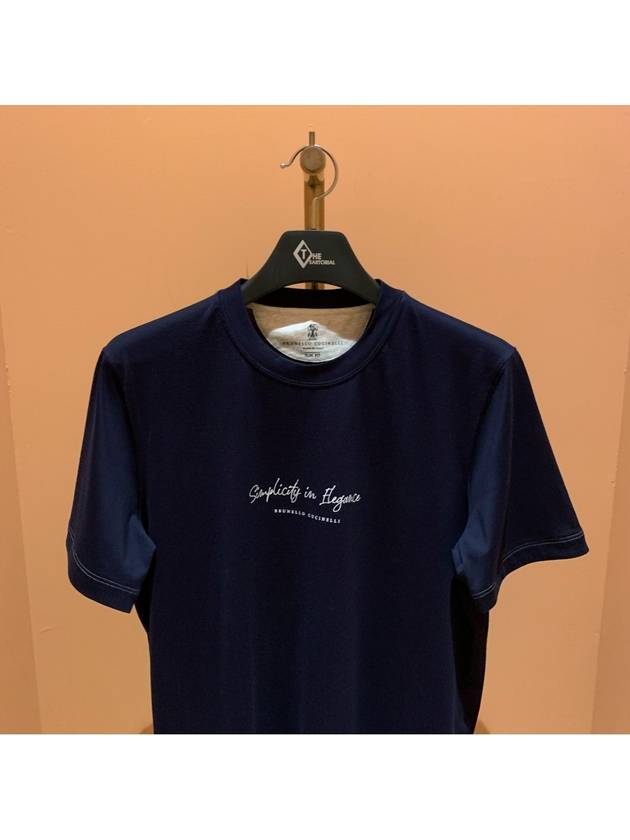 Men's Logo Lettering Cotton Short Sleeve T-Shirt Navy - BRUNELLO CUCINELLI - BALAAN 3