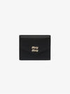 Logo Leather Tri-fold Half Wallet Black - MIU MIU - BALAAN 3