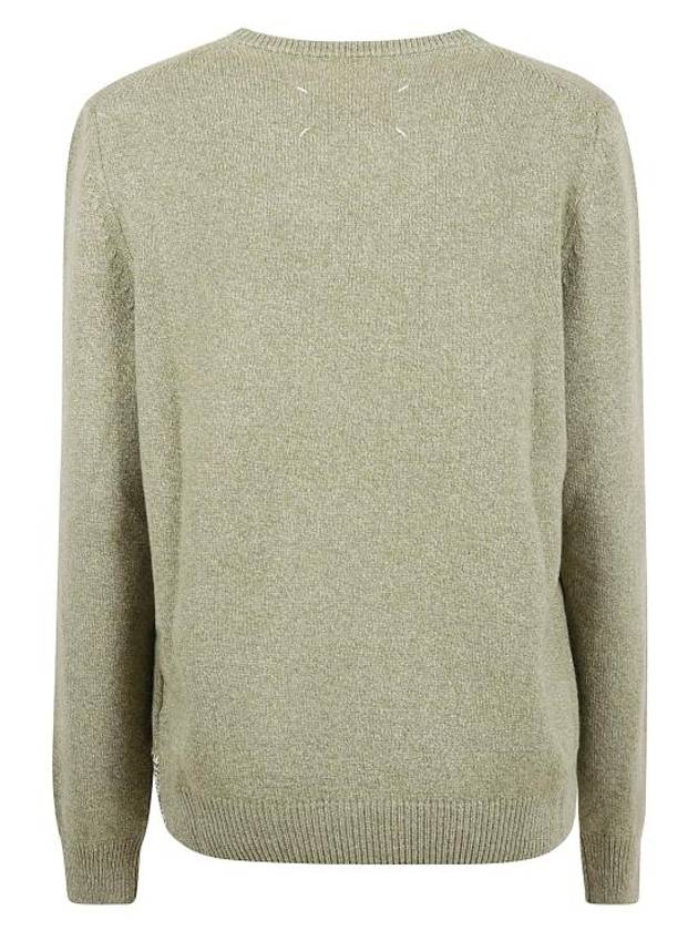 Back Stitch V-neck Wool Cashmere Knit Top Khaki - MAISON MARGIELA - BALAAN 3