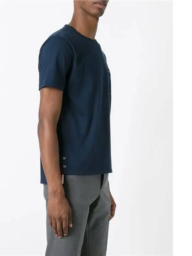 Men's Medium Weight Jersey Tipped Pocket Crewneck Short Short Sleeve T-Shirt Navy - THOM BROWNE - BALAAN 4