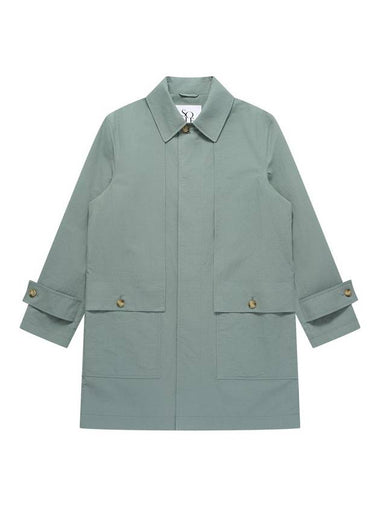 Linen Mac Trench Coat Greyish Blue - SOLEW - BALAAN 1