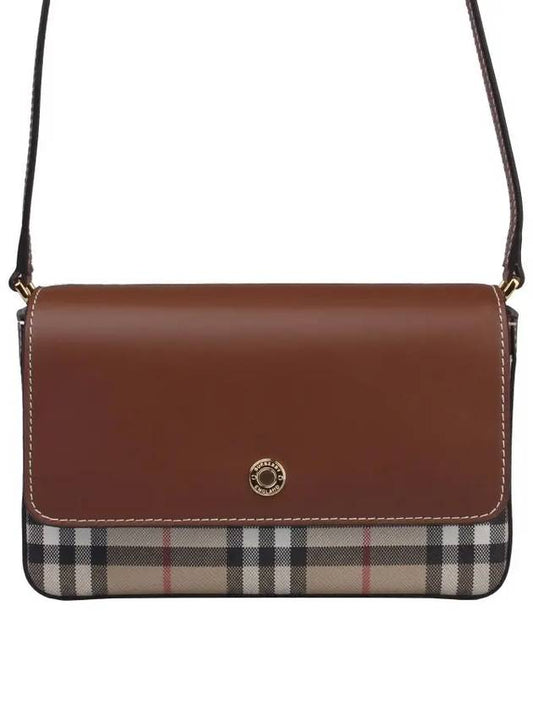 Vintage Check and Leather Penny Crossbody Bag Archive Beige Tan - BURBERRY - BALAAN.